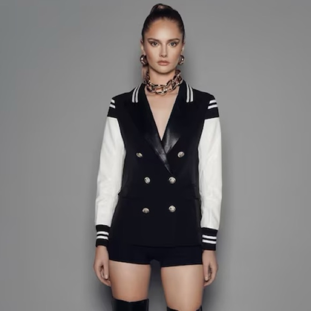 Black and White Double-Breasted Blazer
